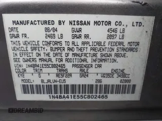 2005 Nissan Maxima 3.5 SL with VIN 1N4BA41E55C802465, listed as a IAAI auction lot 40341198 with 190,126 mi miles. Bid and sale history available at carsss.com. Image 9.