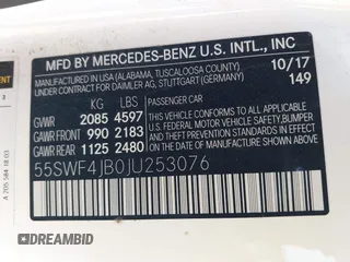 2018 Mercedes-Benz C 300 with VIN 55SWF4JB0JU253076, listed as a IAAI auction lot 41890485 with 132,147 mi miles and . Bid and sale history available at DreamBid. Image 9.