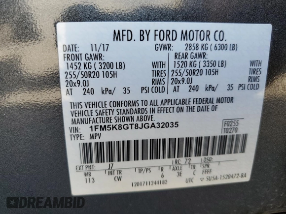 2018 Ford Explorer Sport с VIN 1FM5K8GT8JGA32035, выставлен на аукционе Copart как лот 61410295 с пробегом 88 100 миль миль и Чистый • Clean title. История ставок и продаж доступна на DreamBid. Изображение 13.
