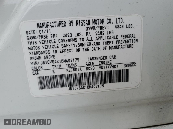 2011 Infiniti G37 x with VIN JN1CV6AR1BM407175, listed as a Copart auction lot 46539325 with 145,486 mi miles and Salvage Title. Bid and sale history available at carsss.com. Image 12.