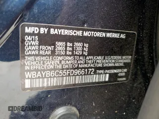 2015 BMW 7 Series 750i xDrive с VIN WBAYB6C55FD966172, выставлен на аукционе Copart как лот 55086405 с пробегом Не указан миль и Списание • Salvage title. История ставок и продаж доступна на DreamBid. Изображение 12.
