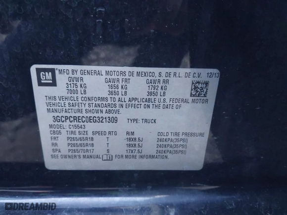 2014 Chevrolet Silverado 1500 LT with VIN 3GCPCREC0EG321309, listed as a IAAI auction lot 41411069 with 174,689 mi miles. Bid and sale history available at carsss.com. Image 9.