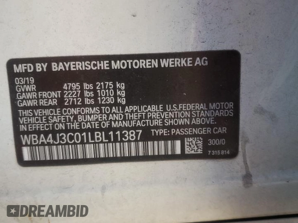 2020 BMW 4 Series 430i xDrive z VIN WBA4J3C01LBL11387, wystawiony jako Copart lot #80227224 z przebiegiem 47 963 mil mil oraz Szkody całkowita. Historia ofert i sprzedaży dostępna na DreamBid. Obrazek 12.