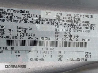 2015 Ford Focus SE with VIN 1FADP3FE4FL304169, listed as a IAAI auction lot 42148743 with 60,315 mi miles and . Bid and sale history available at carsss.com. Image 9.