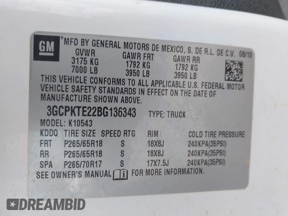 2011 Chevrolet Silverado 1500 LTZ with VIN 3GCPKTE22BG136343, listed as a IAAI auction lot 42056685 with 188,066 mi miles and . Bid and sale history available at DreamBid. Image 9.