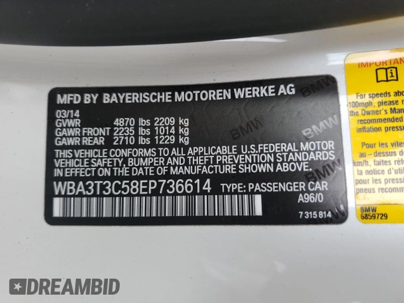 2014 BMW 4 Series 435i с VIN WBA3T3C58EP736614, выставлен на аукционе Copart как лот 72732194 с пробегом 71 978 миль миль и Списание • Salvage title. История ставок и продаж доступна на DreamBid. Изображение 14.