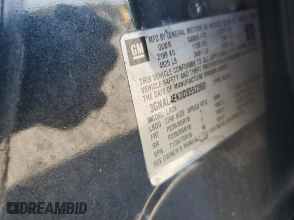 2013 Chevrolet Captiva Sport LTZ with VIN 3GNAL4EK0DS552360, listed as a Copart auction lot 76254914 with 167,781 mi miles and Salvage Title. Bid and sale history available at DreamBid. Image 14.