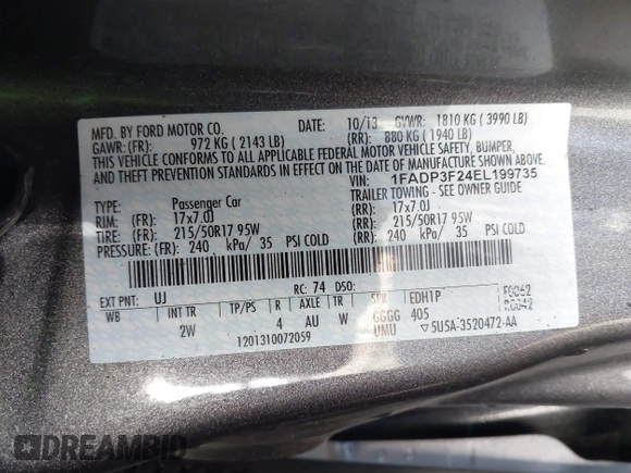 2014 Ford Focus SE with VIN 1FADP3F24EL199735, listed as a IAAI auction lot 41360060 with 115,814 mi miles and . Bid and sale history available at carsss.com. Image 9.