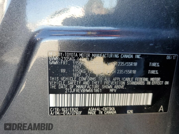 2017 Toyota RAV4 SE with VIN 2T3JFREV8HW661861, listed as a Copart auction lot 50397955 with 60,748 mi miles and Salvage title. Bid and sale history available at DreamBid. Image 12.