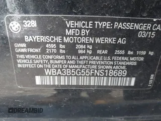 2015 BMW 3 Series 328i xDrive с VIN WBA3B5G55FNS18689, выставлен на аукционе IAAI как лот 42188139 с пробегом 90 612 миль миль и . История ставок и продаж доступна на DreamBid. Изображение 9.