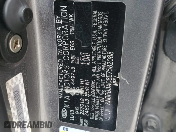 2014 Kia Sportage LX with VIN KNDPB3AC8E7582088, listed as a Copart auction lot 53486325 with 185,601 mi miles and Salvage Title. Bid and sale history available at carsss.com. Image 13.