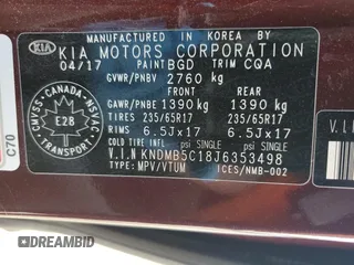 2018 Kia Sedona LX with VIN KNDMB5C18J6353498, listed as a Copart auction lot 71718774 with 249,217 mi miles and Salvage Title. Bid and sale history available at carsss.com. Image 14.
