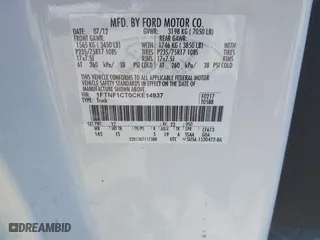 2012 Ford F-150 XL with VIN 1FTNF1CT0CKE14937, listed as a IAAI auction lot 41767652 with 1 mi miles. Bid and sale history available at carsss.com. Image 9.