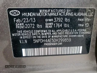 2013 Hyundai Elantra Limited z VIN 5NPDH4AE5DH299859, wystawiony jako Copart lot #57851055 z przebiegiem 179 928 mil mil oraz Szkoda całkowita • Salvage title. Historia ofert i sprzedaży dostępna na DreamBid. Obrazek 12.