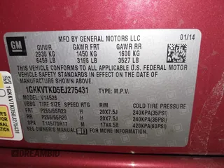 2014 GMC Acadia Denali z VIN 1GKKVTKD5EJ275431, wystawiony jako IAAI lot #41564082 z przebiegiem 89 393 mil mil oraz . Historia ofert i sprzedaży dostępna na DreamBid. Obrazek 9.