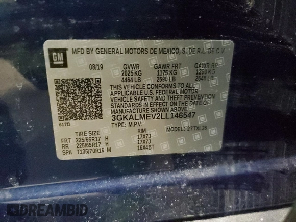 2020 GMC Terrain SLE with VIN 3GKALMEV2LL146547, listed as a Copart auction lot 47950095 with 61,623 mi miles and Non Repairable. Bid and sale history available at carsss.com. Image 13.