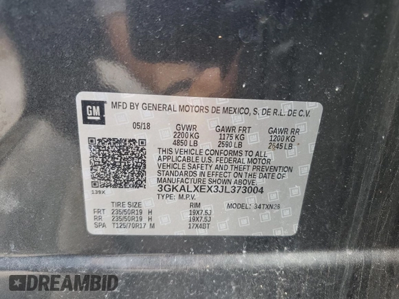 2018 GMC Terrain Denali z VIN 3GKALXEX3JL373004, wystawiony jako Copart lot #54982395 z przebiegiem 68 634 mil mil oraz Szkoda całkowita • Salvage title. Historia ofert i sprzedaży dostępna na DreamBid. Obrazek 13.