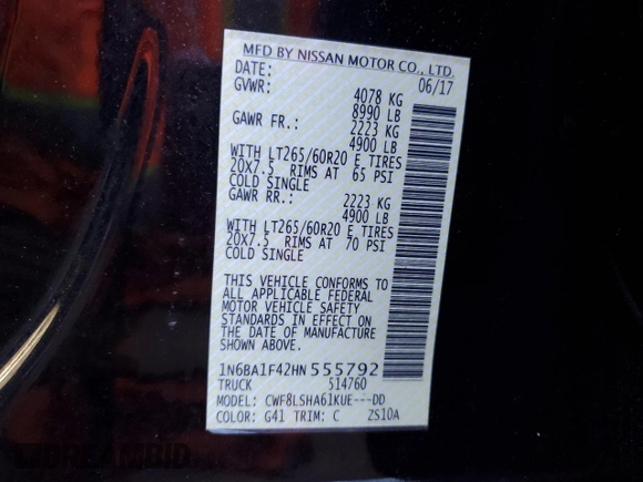 2017 Nissan Titan XD SV with VIN 1N6BA1F42HN555792, listed as a Copart auction lot 76754824 with 121,471 mi miles and Clean Title. Bid and sale history available at carsss.com. Image 12.