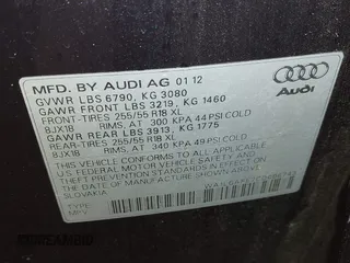 2012 Audi Q7 Premium Plus with VIN WA1LGAFE7CD006743, listed as a IAAI auction lot 42478772 with 178,581 mi miles and . Bid and sale history available at DreamBid. Image 9.