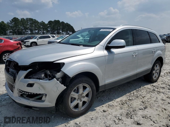 2014 Audi Q7 Premium Plus with VIN WA1LGAFE1ED007650, listed as a Copart auction lot 59182355 with 157,573 mi miles and Salvage title. Bid and sale history available at DreamBid. Image 1.