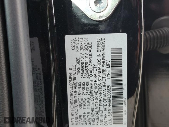 2023 Acura RDX w/A-Spec Package with VIN 5J8TC2H66PL006825, listed as a Copart auction lot 58852025 with 26,109 mi miles and Salvage title. Bid and sale history available at DreamBid. Image 13.