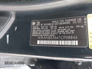 2007 BMW 5 Series 550i with VIN WBANB53567CP08845, listed as a IAAI auction lot 41497503 with 181,694 mi miles and . Bid and sale history available at DreamBid. Image 9.