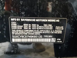 2022 BMW X6 M50i z VIN 5UXCY8C07N9K85135, wystawiony jako Copart lot #45385725 z przebiegiem 57 106 mil mil oraz Szkoda całkowita • Salvage title. Historia ofert i sprzedaży dostępna na DreamBid. Obrazek 15.