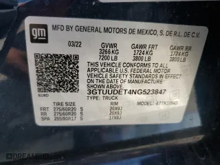2022 GMC Sierra 1500 SLT with VIN 3GTUUDET4NG523847, listed as a Copart auction lot 68015664 with 62,622 mi miles and Salvage Title. Bid and sale history available at carsss.com. Image 12.