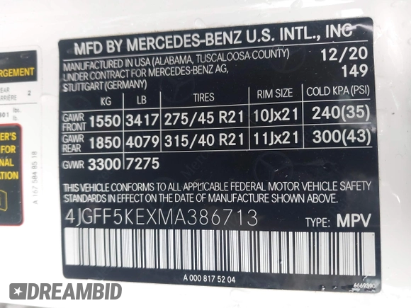 2021 Mercedes-Benz GLS 450 z VIN 4JGFF5KEXMA386713, wystawiony jako IAAI lot #41966263 z przebiegiem 63 039 mil mil oraz . Historia ofert i sprzedaży dostępna na DreamBid. Obrazek 9.