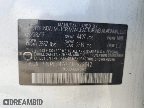 2018 Hyundai Sonata SEL with VIN 5NPE34AF2JH623342, listed as a Copart auction lot 43954545 with 69,973 mi miles and Salvage Title. Bid and sale history available at DreamBid. Image 12.