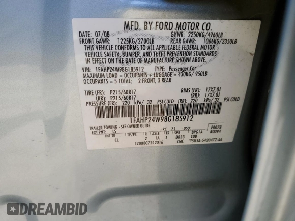 2008 Ford Taurus SEL with VIN 1FAHP24W98G185912, listed as a Copart auction lot 51928914 with 156,921 mi miles and Clean Title. Bid and sale history available at carsss.com. Image 12.