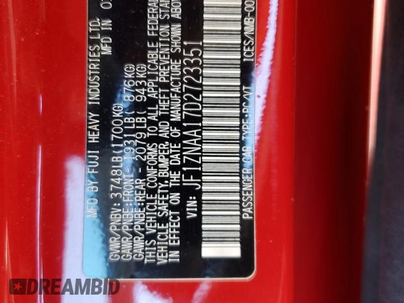2013 Scion FR-S with VIN JF1ZNAA17D2723351, listed as a Copart auction lot 49838735 with 75,443 mi miles and Salvage Title. Bid and sale history available at DreamBid. Image 14.