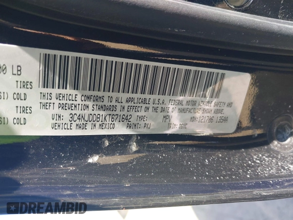 2019 Jeep Compass Trailhawk with VIN 3C4NJDDB1KT671642, listed as a IAAI auction lot 41810138 with 119,029 mi miles and . Bid and sale history available at carsss.com. Image 9.