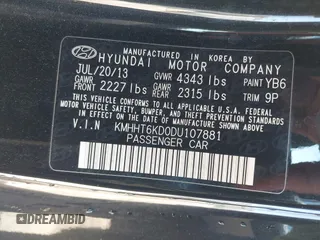2013 Hyundai Genesis Coupe R-Spec with VIN KMHHT6KD0DU107881, listed as a IAAI auction lot 41815614 with 85,623 mi miles and . Bid and sale history available at DreamBid. Image 9.