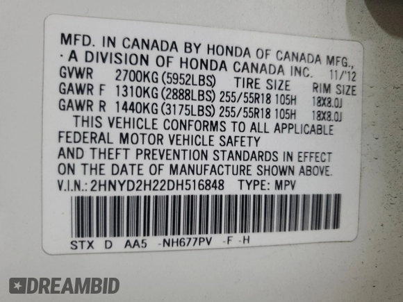 2013 Acura MDX with VIN 2HNYD2H22DH516848, listed as a Copart auction lot 53938695 with 105,633 mi miles and Salvage Title. Bid and sale history available at carsss.com. Image 13.