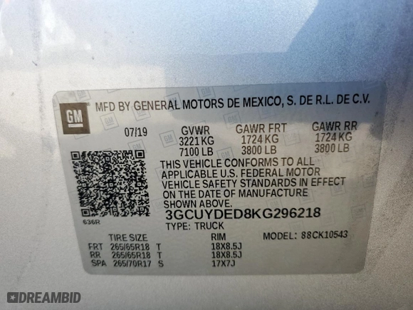 2019 Chevrolet Silverado 1500 LT with VIN 3GCUYDED8KG296218, listed as a Copart auction lot 46622385 with 93,913 mi miles and Salvage Title. Bid and sale history available at carsss.com. Image 13.