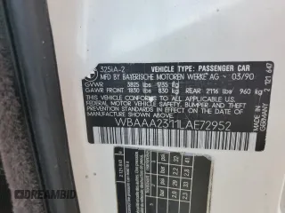 1990 BMW 3 Series z VIN WBAAA2311LAE72952, wystawiony jako Copart lot #81893934 z przebiegiem 149 847 mil mil oraz Szkoda całkowita • Salvage title. Historia ofert i sprzedaży dostępna na DreamBid. Obrazek 12.