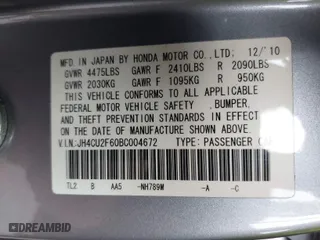 2011 Acura TSX with VIN JH4CU2F60BC004672, listed as a IAAI auction lot 41935687 with 95,048 mi miles. Bid and sale history available at carsss.com. Image 9.