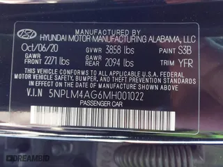 2021 Hyundai Elantra SEL with VIN 5NPLM4AG6MH001022, listed as a IAAI auction lot 41858101 with 62,372 mi miles. Bid and sale history available at carsss.com. Image 8.