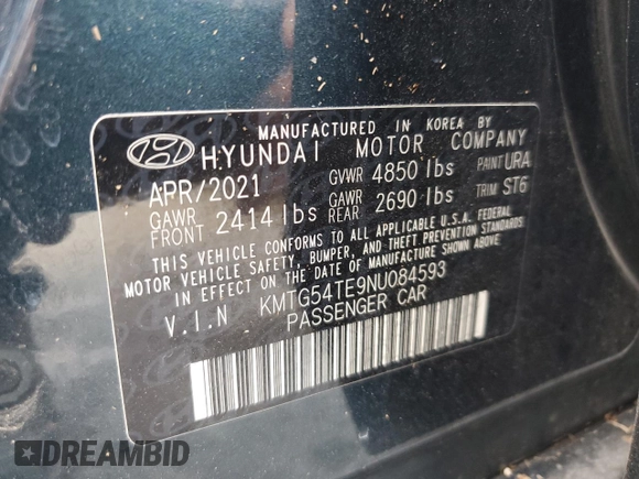 2022 Genesis G70 3.3T with VIN KMTG54TE9NU084593, listed as a Copart auction lot 80367864 with 27,100 mi miles and Salvage Title. Bid and sale history available at DreamBid. Image 12.