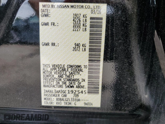 2016 Nissan Altima SL z VIN 1N4AL3AP2GC192545, wystawiony jako Copart lot #61090785 z przebiegiem 135 394 mil mil oraz Szkoda całkowita • Salvage title. Historia ofert i sprzedaży dostępna na DreamBid. Obrazek 12.