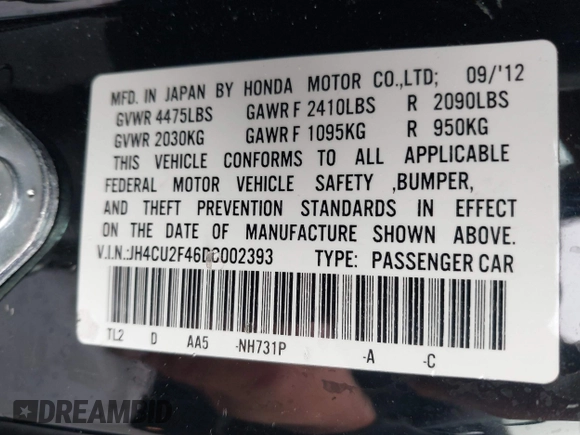 2013 Acura TSX с VIN JH4CU2F46DC002393, выставлен на аукционе IAAI как лот 42187862 с пробегом 64 965 миль миль и . История ставок и продаж доступна на DreamBid. Изображение 9.