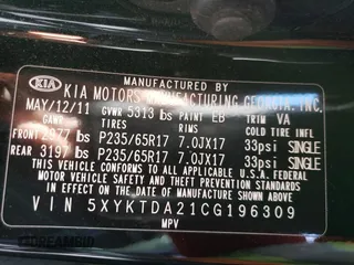 2012 Kia Sorento LX with VIN 5XYKTDA21CG196309, listed as a Copart auction lot 48688555 with 90,012 mi miles and Salvage Title. Bid and sale history available at carsss.com. Image 13.