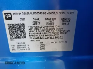 2024 GMC Terrain SLE with VIN 3GKALMEG0RL130101, listed as a Copart auction lot 58255165 with 9,511 mi miles and Salvage title. Bid and sale history available at DreamBid. Image 12.