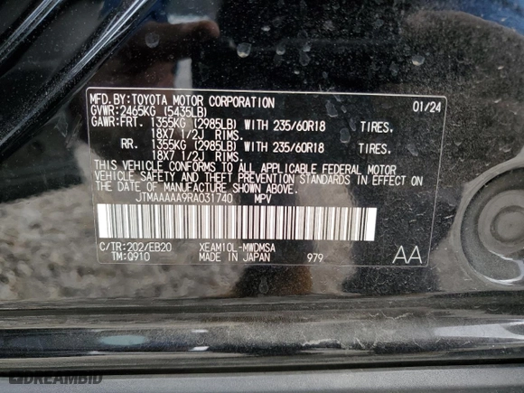 2024 Toyota bZ4X XLE with VIN JTMAAAAA9RA031740, listed as a Copart auction lot 44140945 with 12,441 mi miles and Salvage Title. Bid and sale history available at carsss.com. Image 16.