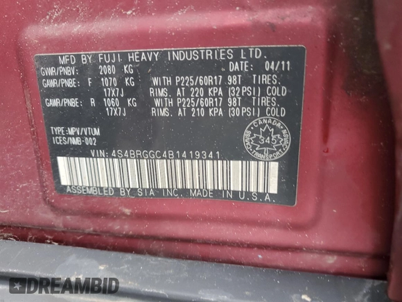 2011 Subaru Outback с VIN 4S4BRGGC4B1419341, выставлен на аукционе Copart как лот 48095655 с пробегом 361 417 миль миль и Списание • Salvage title. История ставок и продаж доступна на DreamBid. Изображение 13.