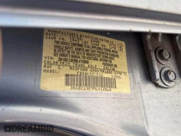 2009 Nissan Versa S with VIN 3N1BC13E99L412868, listed as a Copart auction lot 55990665 with 214,080 mi miles and Clean Title. Bid and sale history available at DreamBid. Image 10.