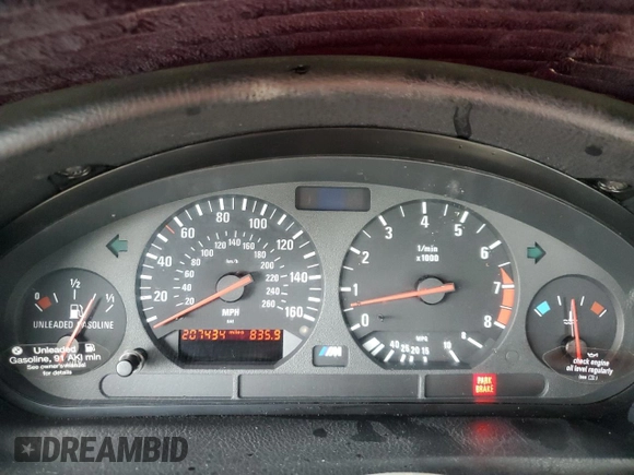 1998 BMW M3 with VIN WBSCD932XWEE08788, listed as a Copart auction lot 59890125 with 207,434 mi miles and Salvage title. Bid and sale history available at DreamBid. Image 9.