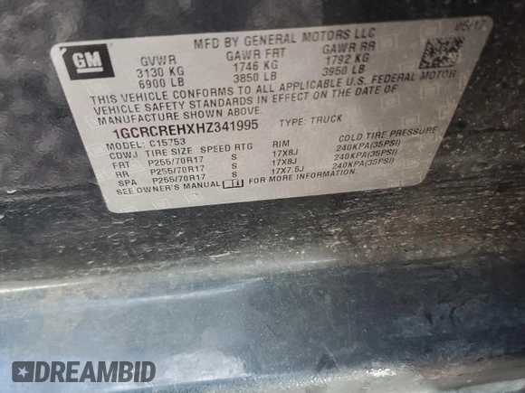 2017 Chevrolet Silverado 1500 LT with VIN 1GCRCREHXHZ341995, listed as a Copart auction lot 87748575 with 88,210 mi miles and Salvage Title. Bid and sale history available at DreamBid. Image 12.