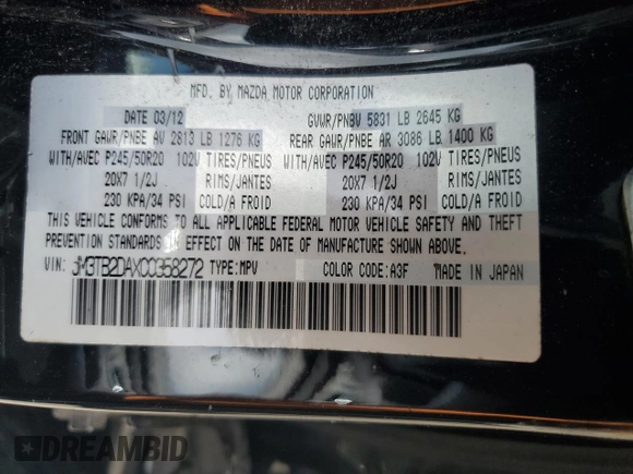2012 Mazda CX-9 Grand Touring z VIN JM3TB2DAXC0358272, wystawiony jako Copart lot #60703665 z przebiegiem 278 558 mil mil oraz Szkoda całkowita • Salvage title. Historia ofert i sprzedaży dostępna na DreamBid. Obrazek 13.